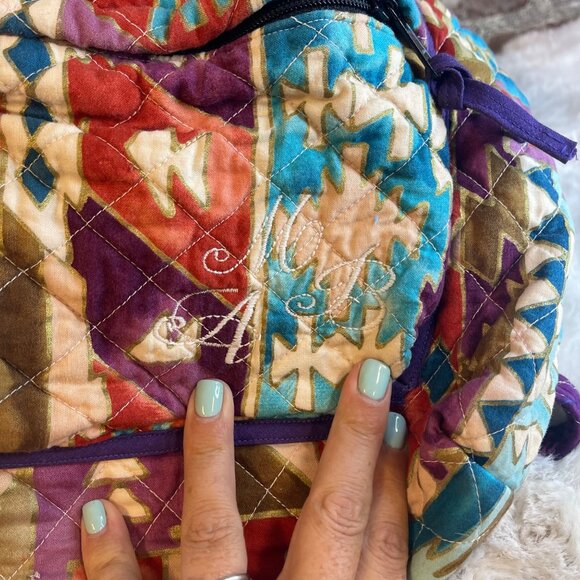 Handmade Quilted Aztec Pattern Backpack & Pouch Set In Multicolor Fabric - Picture 7 of 11